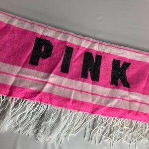 Victoria's Secret PINK Blanket Scarf Pink Black Fringe Knit Oversized Wrap